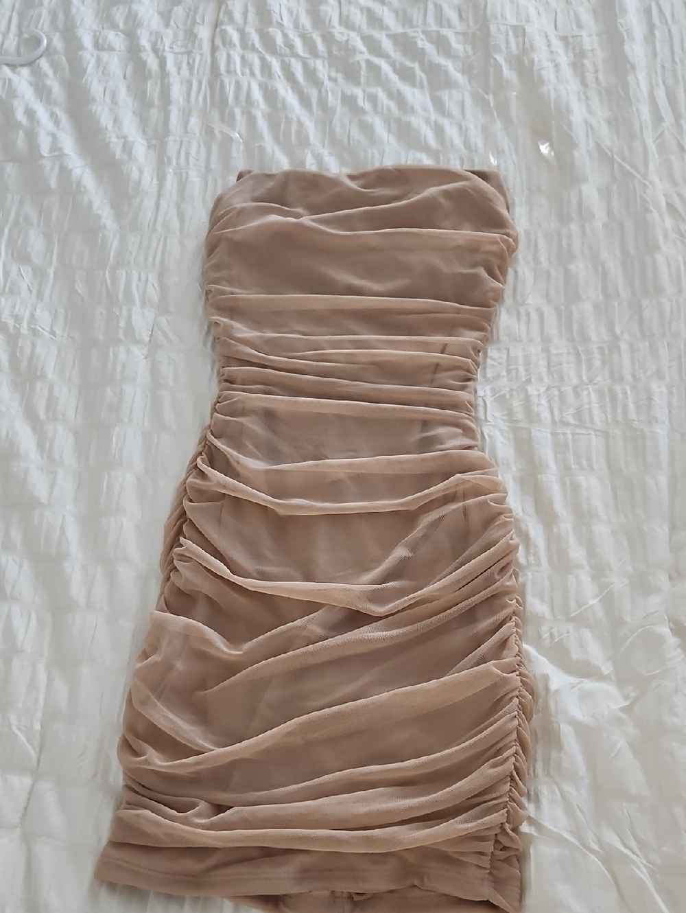 Strapless  Ruched Bodycon Dress in Nude